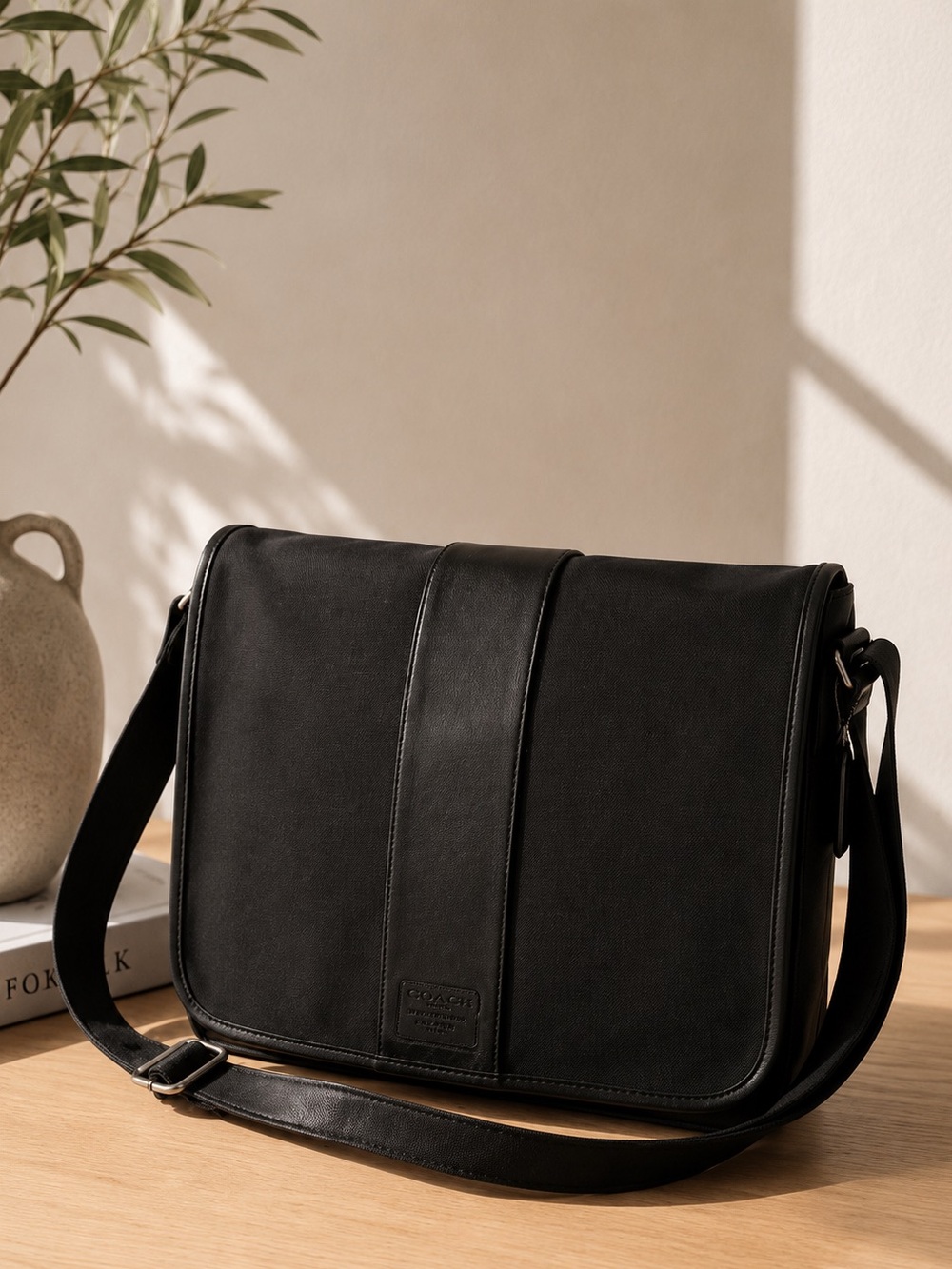 Coach Vintage Black Canvas Leather Messenger Bag Crossbody Laptop Work G045-6411
